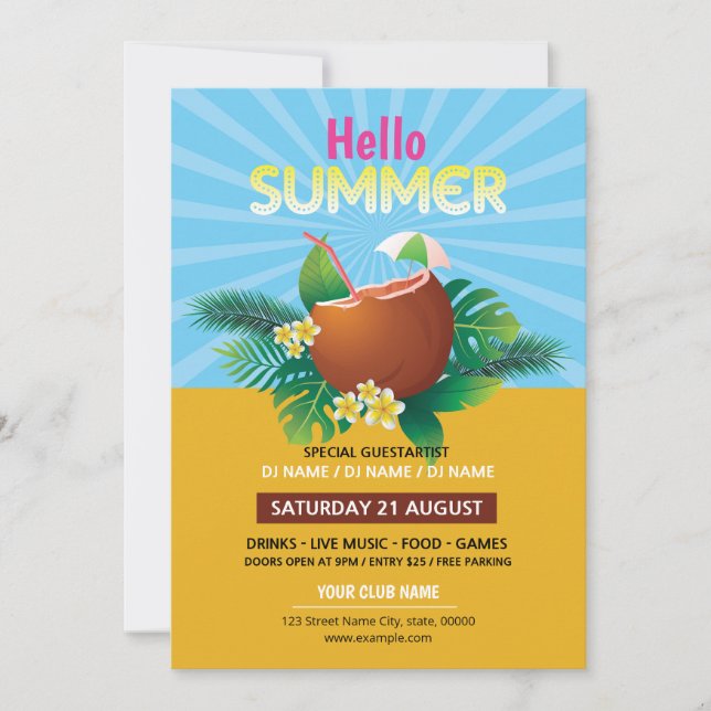Plantilla de invitación para fiestas de verano (Anverso)