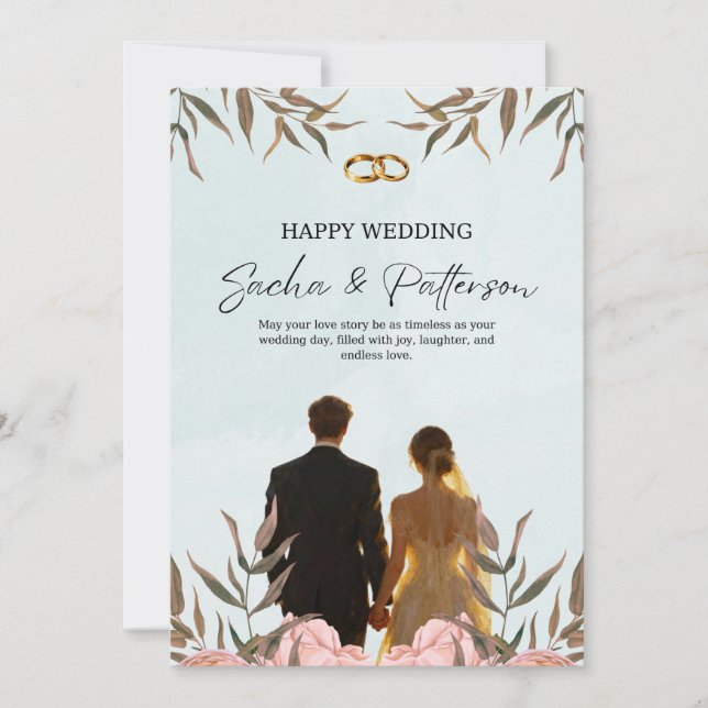 Plantilla de invitación para matrimonio floral rom (Anverso)