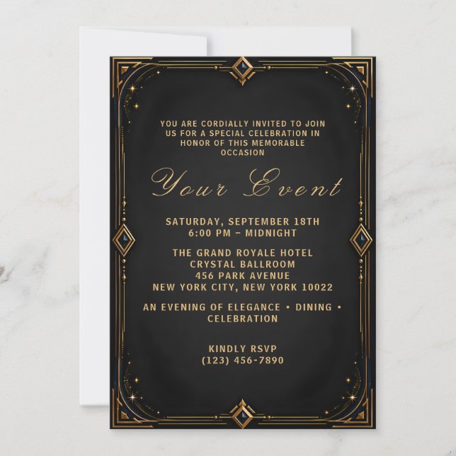 Plantilla de Invitación para Noche de Gala de Lujo (Anverso)
