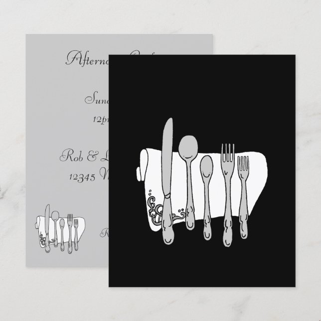 Plantilla de invitación personalizada de cuberterí (Anverso / Reverso)
