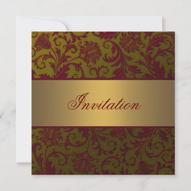Plantilla de Invitación Red Gold Damask para Todas (Anverso)