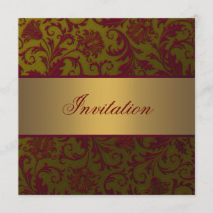 Plantilla de Invitación Red Gold Damask para Todas