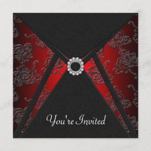 Plantilla de invitación roja de damasco negro para