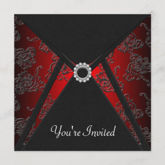 Plantilla de invitación roja de damasco negro para