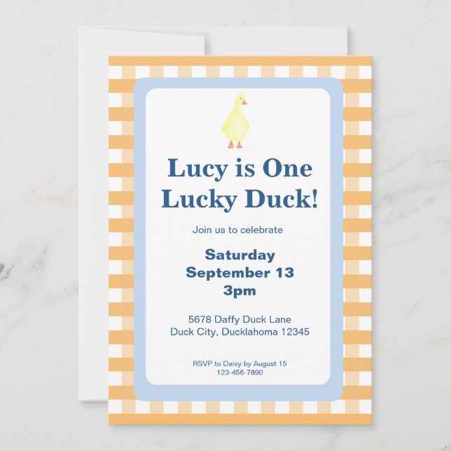 Plantilla de Invitación Un Pato Afortunado (Naranj (Anverso)