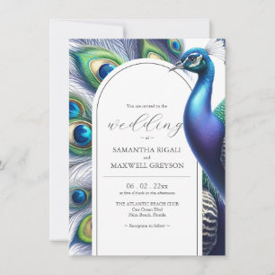 Plantilla de invitaciones a bodas de pavo real