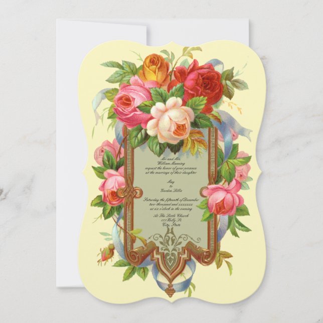 Plantilla de invitaciones a bodas de Rosa de la er (Anverso)