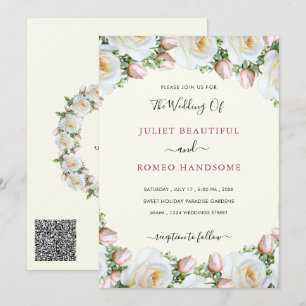 Plantilla de invitaciones de boda con rosas blanca