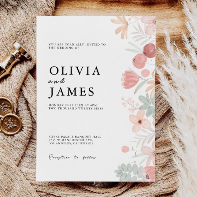 Plantilla de invitaciones de boda de flores silves (Wildflower Wedding Invites Template)