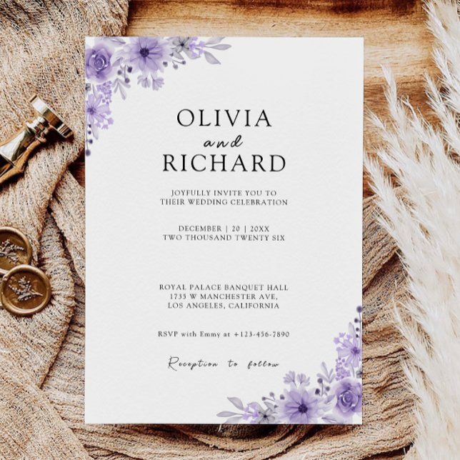 Plantilla de invitaciones de boda púrpura (Purple Wedding Invites Template)