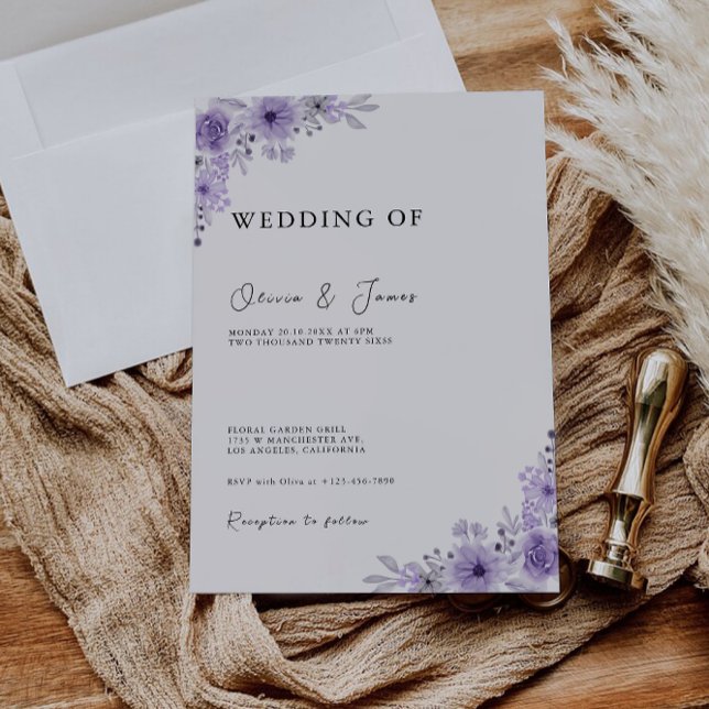 Plantilla de invitaciones de boda púrpura (Purple Wedding Invites Template)