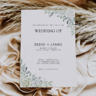 Plantilla de invitaciones de boda verde de Esmeral