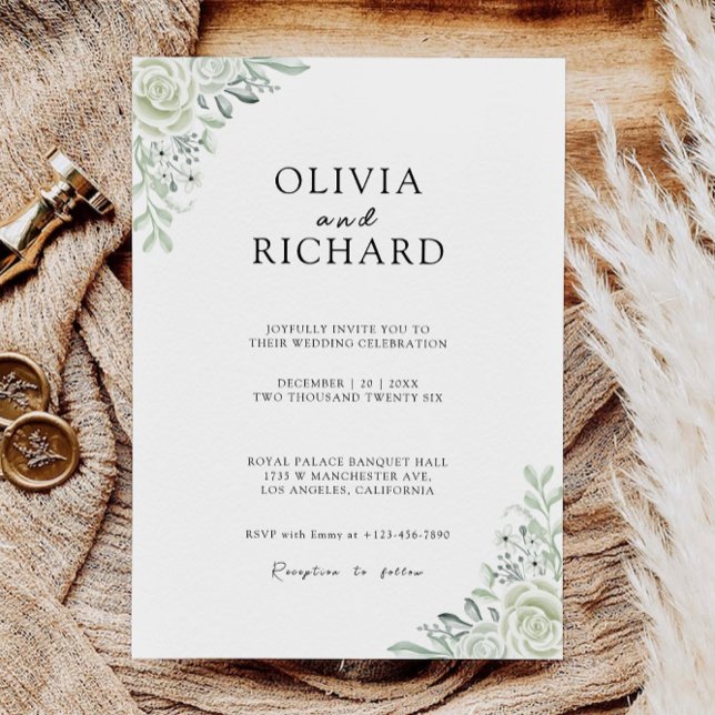 Plantilla de invitaciones de boda verde de Esmeral (Emerald Green Wedding Invites Template)