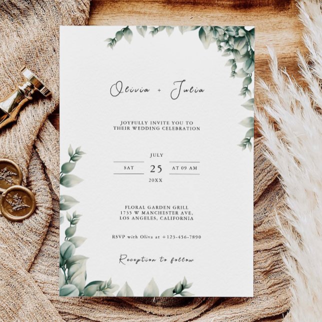Plantilla de invitaciones de bodas de verde (Greenery Wedding Invites Template)