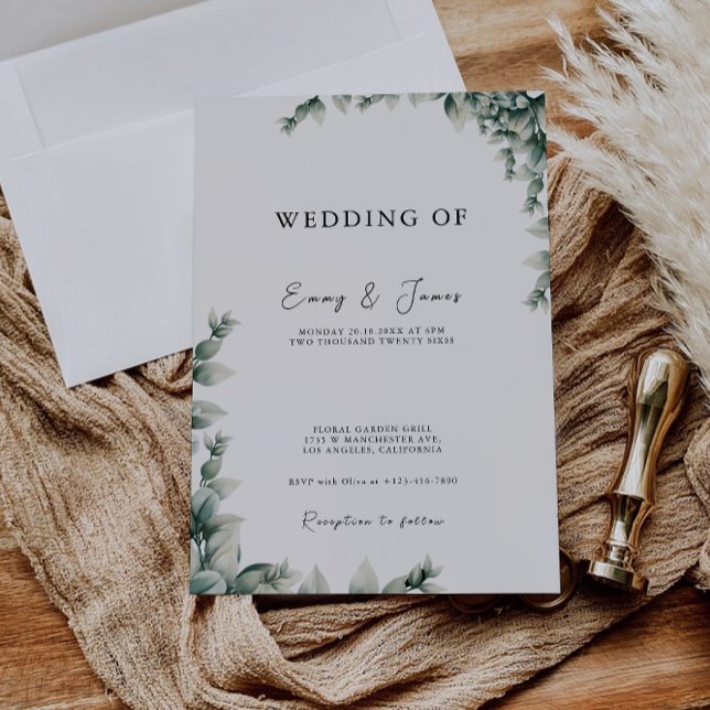 Plantilla de invitaciones de bodas de verde (Greenery Wedding Invites Template)