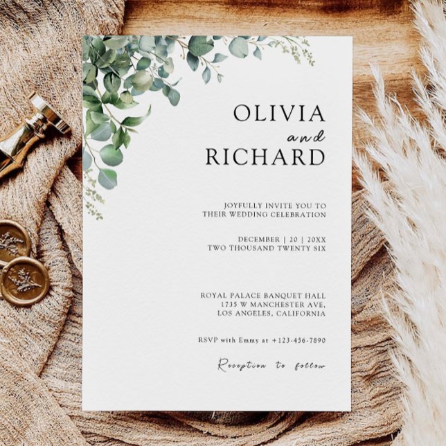 Plantilla de invitaciones de bodas de verde (Greenery Wedding Invites Template)