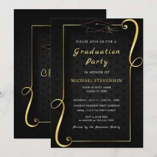 Plantilla de invitaciones de la clase negra de oro