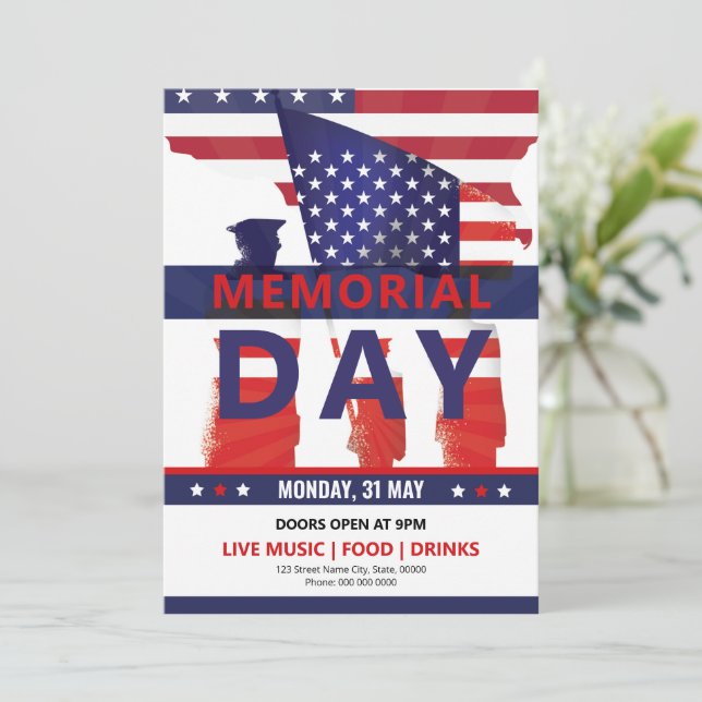Plantilla de invitaciones para fiestas en el Día d (Anverso de pie)