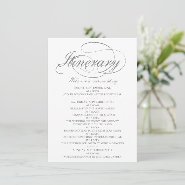 Plantilla de itinerario de boda con lámina de plat (Anverso de pie)
