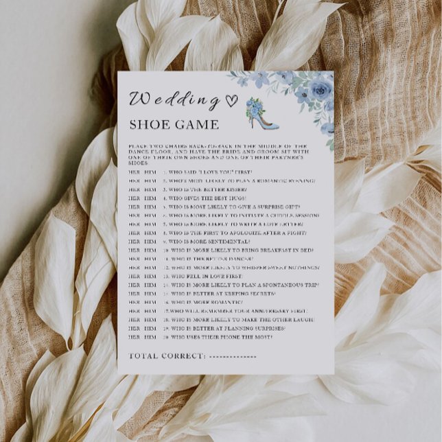 Plantilla de juego de zapatos de Boda azul, (Blue Wedding Shoe Game Template, Invitation)