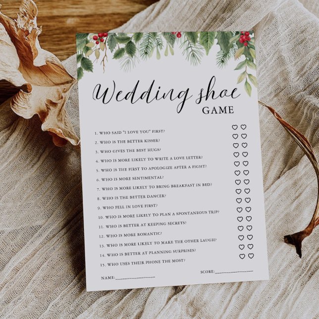 Plantilla de juego de zapatos de boda de Navidad,  (Christmas Wedding Shoe Game Template, Minimalist Invitation)