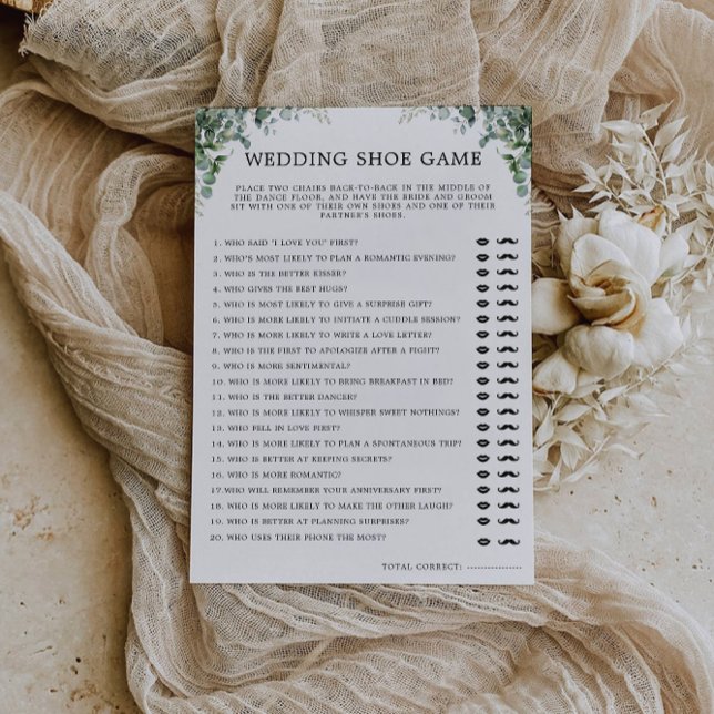 Plantilla de juego de zapatos de Boda de verde, (Greenery Wedding Shoe Game Template, Invitation)