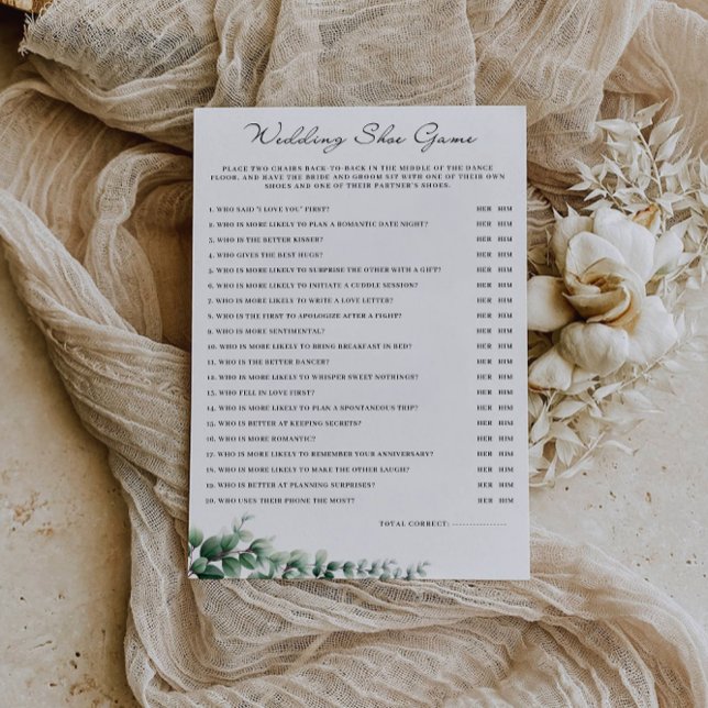 Plantilla de juego de zapatos de Boda de verde, (Greenery Wedding Shoe Game Template, Invitation)
