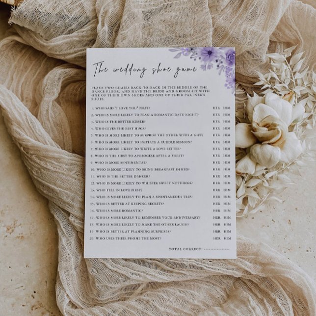 Plantilla de juego de zapatos de Boda púrpura, (Purple Wedding Shoe Game Template, Invitation)