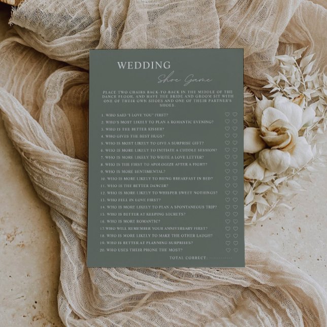 Plantilla de juego de zapatos de Boda verde sabio, (Sage Green Wedding Shoe Game Template, Invitation)
