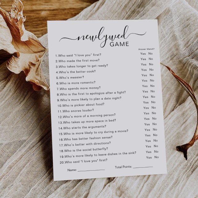 Plantilla de juego recién casada de ducha de novia (Minimalist Bridal Shower Newlywed Game Template, Invitation)