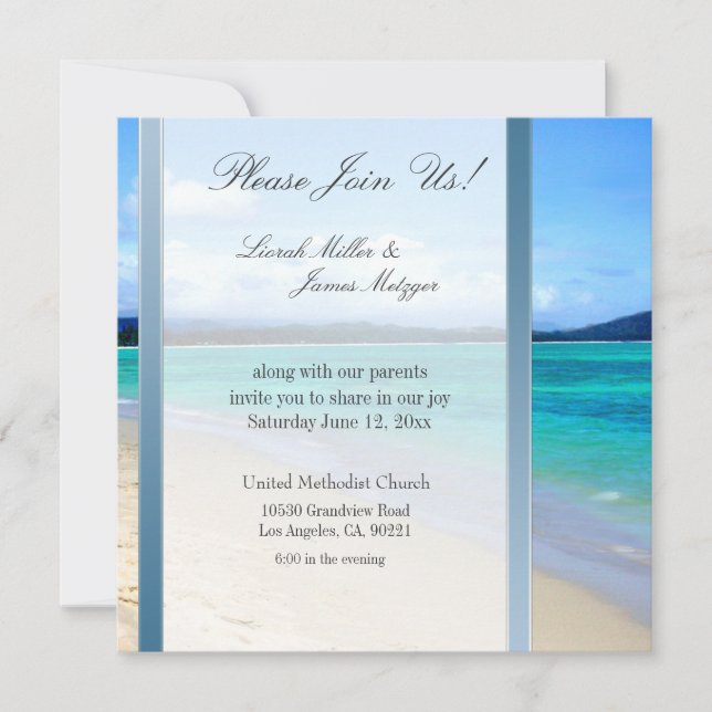 Plantilla de la invitación del boda de playa del (Anverso)