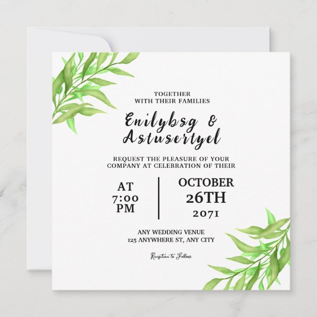 Plantilla de la tarjeta de invitación a boda cuadr (Anverso)