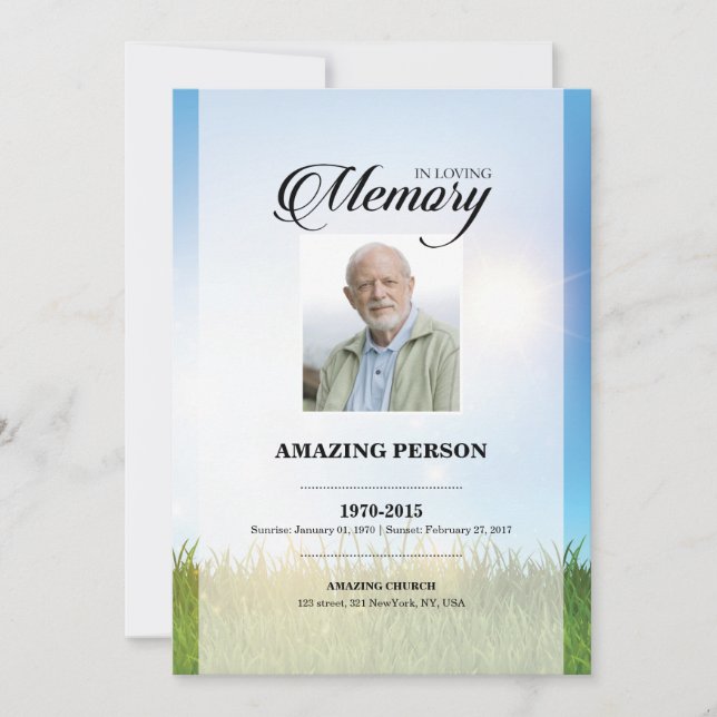 Plantilla de la tarjeta de oración del Funeral Sky (Anverso)