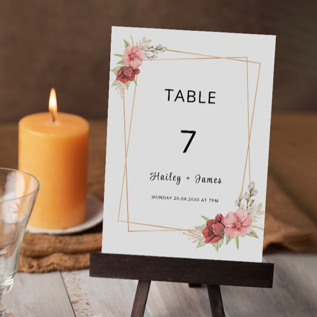 Plantilla de la tarjeta de tabla del Boda Rosa (Rose Wedding table card Template)
