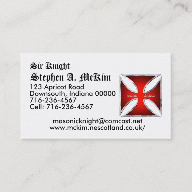 Plantilla de la tarjeta de visita de Templar (Anverso)