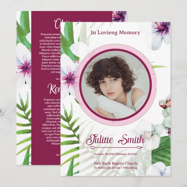 Plantilla de la tarjeta del programa funeral elega (Anverso / Reverso)