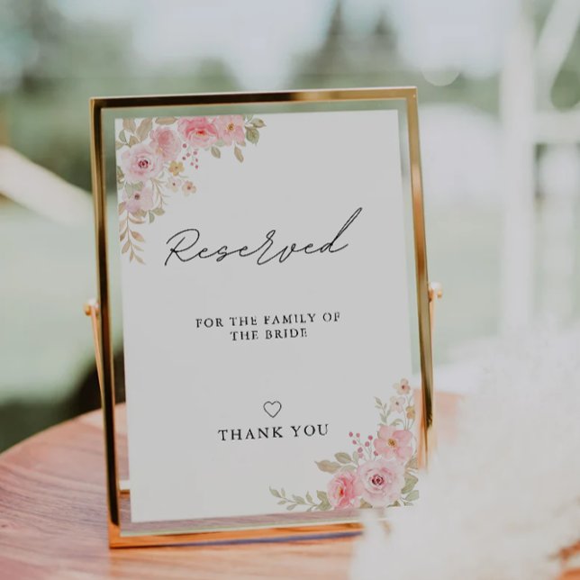 Plantilla de letrero de reservado para la familia  (Rose Wedding Reserved Bride's family Sign Template)