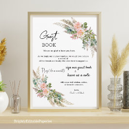 Plantilla de libro de invitado de eucalipto y acua