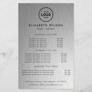 Plantilla de lista de precios de salón de lujo de