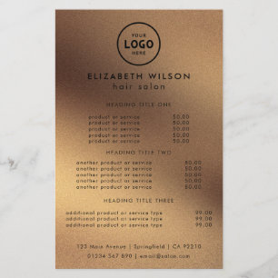 Plantilla de lista de precios de salón de lujo de