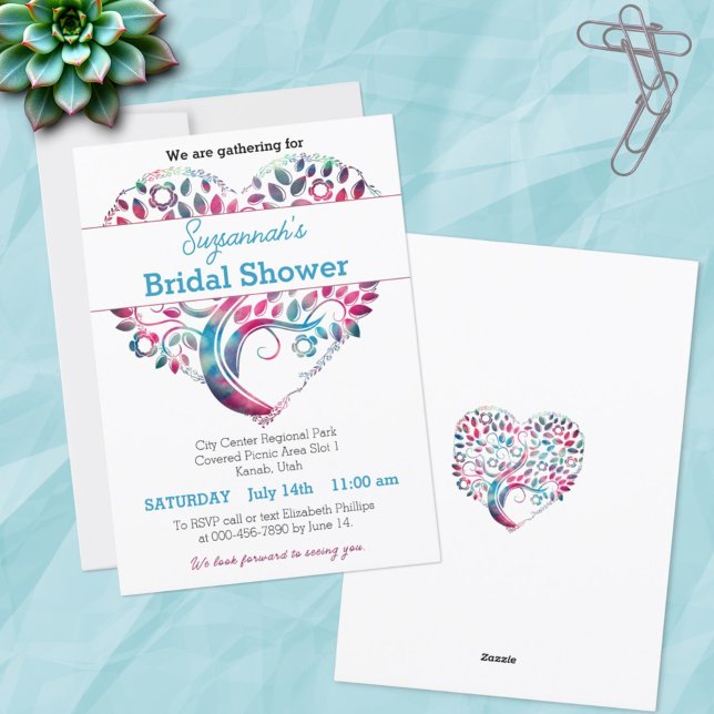 Plantilla de lluvia de novia de árbol con forma de (invitation template front and back)