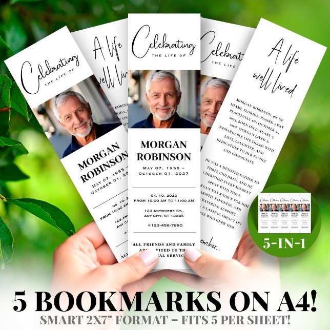 Plantilla de marcadores de funerales elegantes DIY ( Foto 2x7" DIY Funeral Bookmark Template)