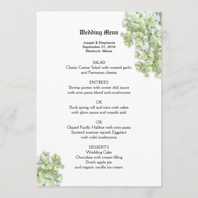 Plantilla de menú Boda blanco floral (Anverso)