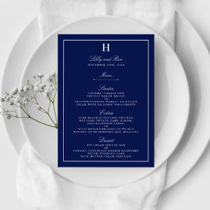 Plantilla de menú Boda blanco y naval de moda