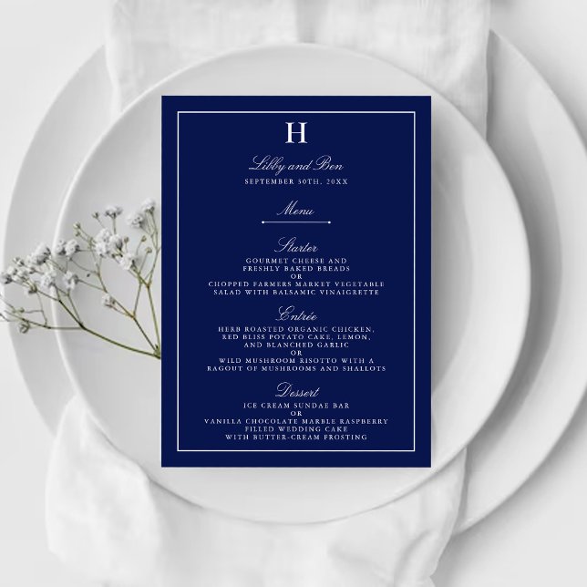 Plantilla de menú Boda blanco y naval de moda (Subido por el creador)