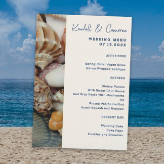 Plantilla de menú Boda costero de Seashells