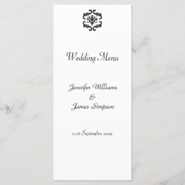 Plantilla de menú boda Damasco blanco y negro