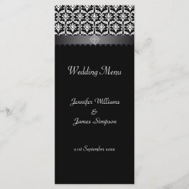 Plantilla de menú boda Damasco blanco y negro