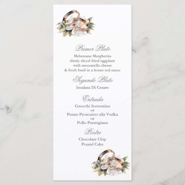 Plantilla de menú boda de anillo de oro (Anverso)