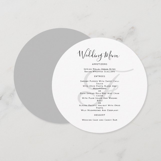 Plantilla de menú Boda de monograma redondeado (Anverso / Reverso)